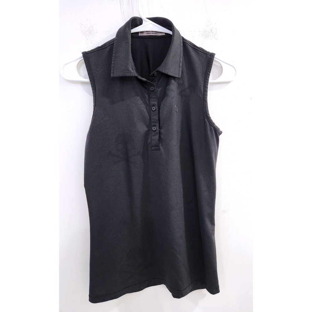 G/FORE Womens Black Skull Jacquard Sleeveless Golf Polo Shirt XS